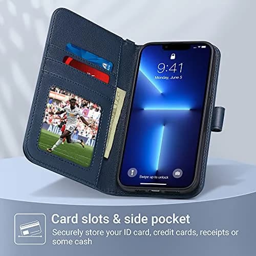 ULAK Blue Wallet Case for iPhone 13 Pro Max 6.7 inch | Card Holder with Kickstand & Wrist Strap thumbnail 2