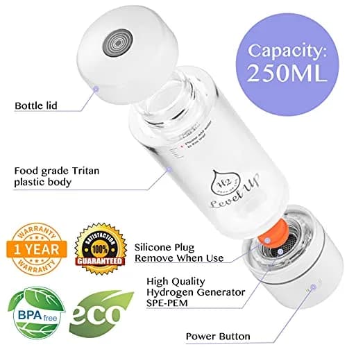 LevelUpWay White 250ml Hydrogen Water Bottle Generator | SPE PEM Technology thumbnail 3