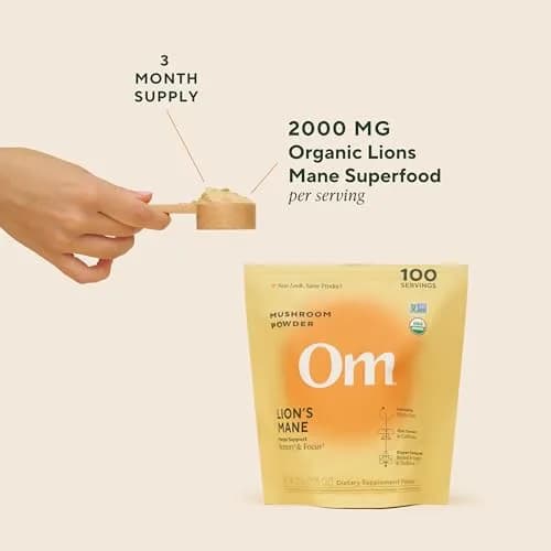 OM Mushroom Superfood Organic Lion's Mane Powder 200g (7.05 oz) | Supports Memory, Focus & Nerve Health thumbnail 5