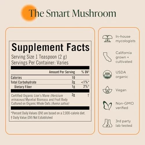 OM Mushroom Superfood Organic Lion's Mane Powder 200g (7.05 oz) | Supports Memory, Focus & Nerve Health thumbnail 6