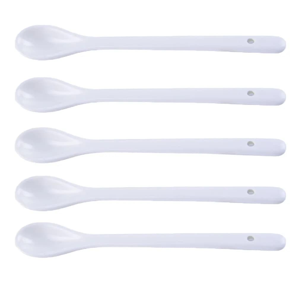 AKOAK 6.7" Ceramic Egg Spoon Set (5 Pieces) | White Long-Handled Teaspoon for Coffee, Tea, Yogurt, Ice Cream, Desserts - main product image