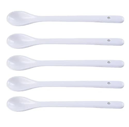 AKOAK 6.7" Ceramic Egg Spoon Set (5 Pieces) | White Long-Handled Teaspoon for Coffee, Tea, Yogurt, Ice Cream, Desserts thumbnail 1