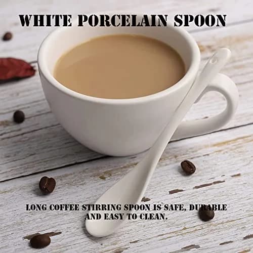 AKOAK 6.7" Ceramic Egg Spoon Set (5 Pieces) | White Long-Handled Teaspoon for Coffee, Tea, Yogurt, Ice Cream, Desserts thumbnail 4