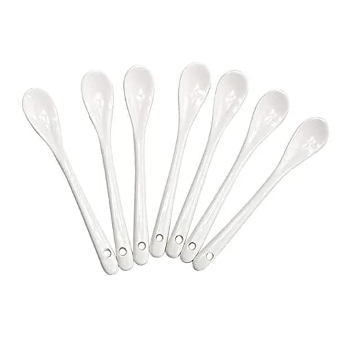 AKOAK 6.7" Ceramic Egg Spoon Set (5 Pieces) | White Long-Handled Teaspoon for Coffee, Tea, Yogurt, Ice Cream, Desserts thumbnail 3