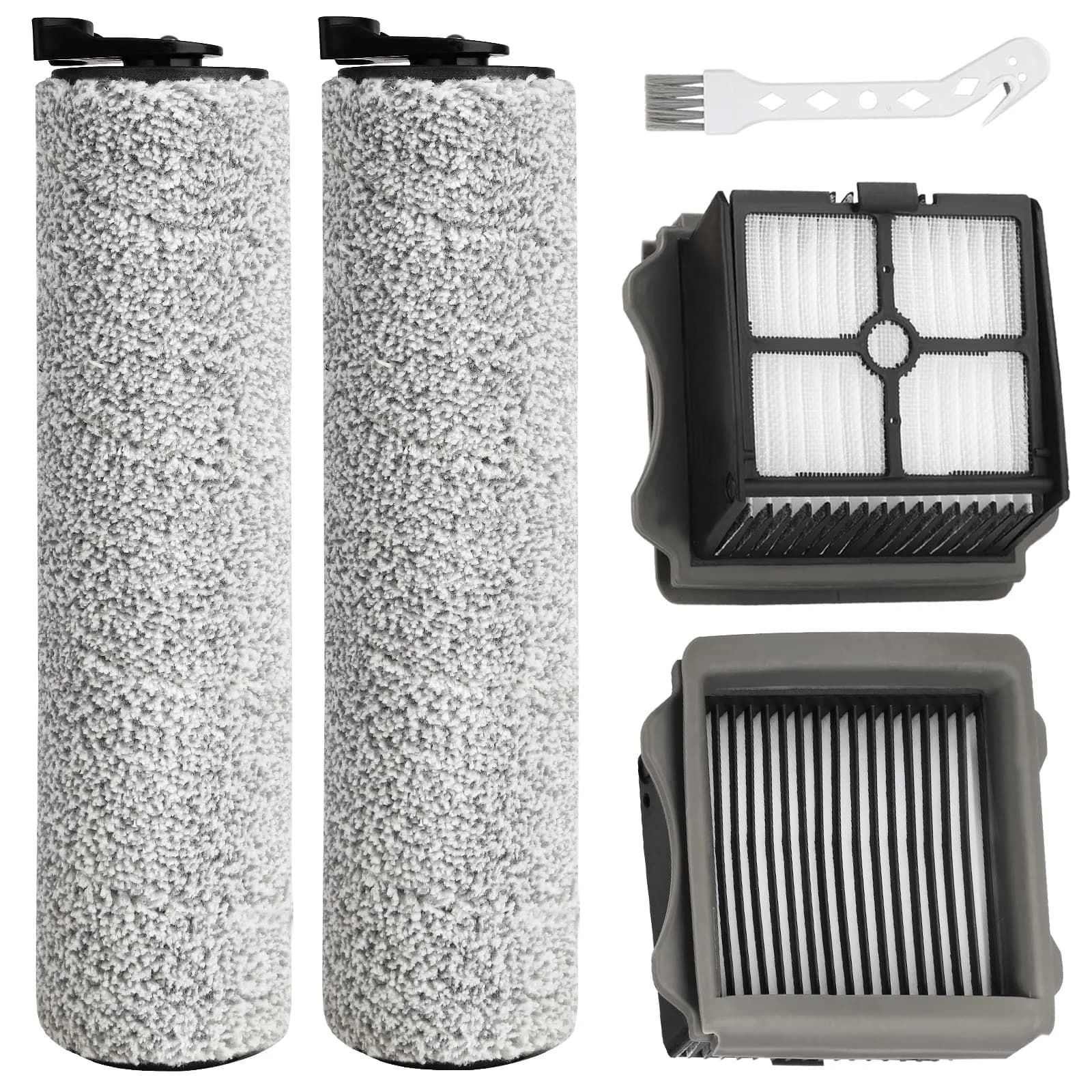 MXZONE Tineco iFloor 3/Floor One S3 Replacement Roller Brush & HEPA Filter Kit (2 Brush Rollers, 2 Filters, 1 Cleaning Brush) | For Sealed Wood, Tile, Marble Floors - main product image