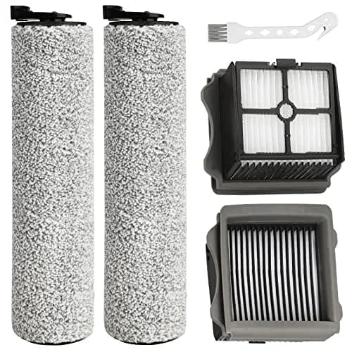 MXZONE Tineco iFloor 3/Floor One S3 Replacement Roller Brush & HEPA Filter Kit (2 Brush Rollers, 2 Filters, 1 Cleaning Brush) | For Sealed Wood, Tile, Marble Floors thumbnail 1