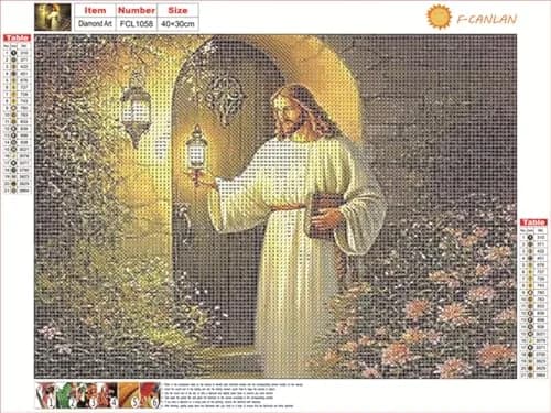 F-CANLAN 5D DIY Jesus Lamp Diamond Painting Set, Full Drill Religious Art Craft Kit for Adults (40x30 cm) thumbnail 5