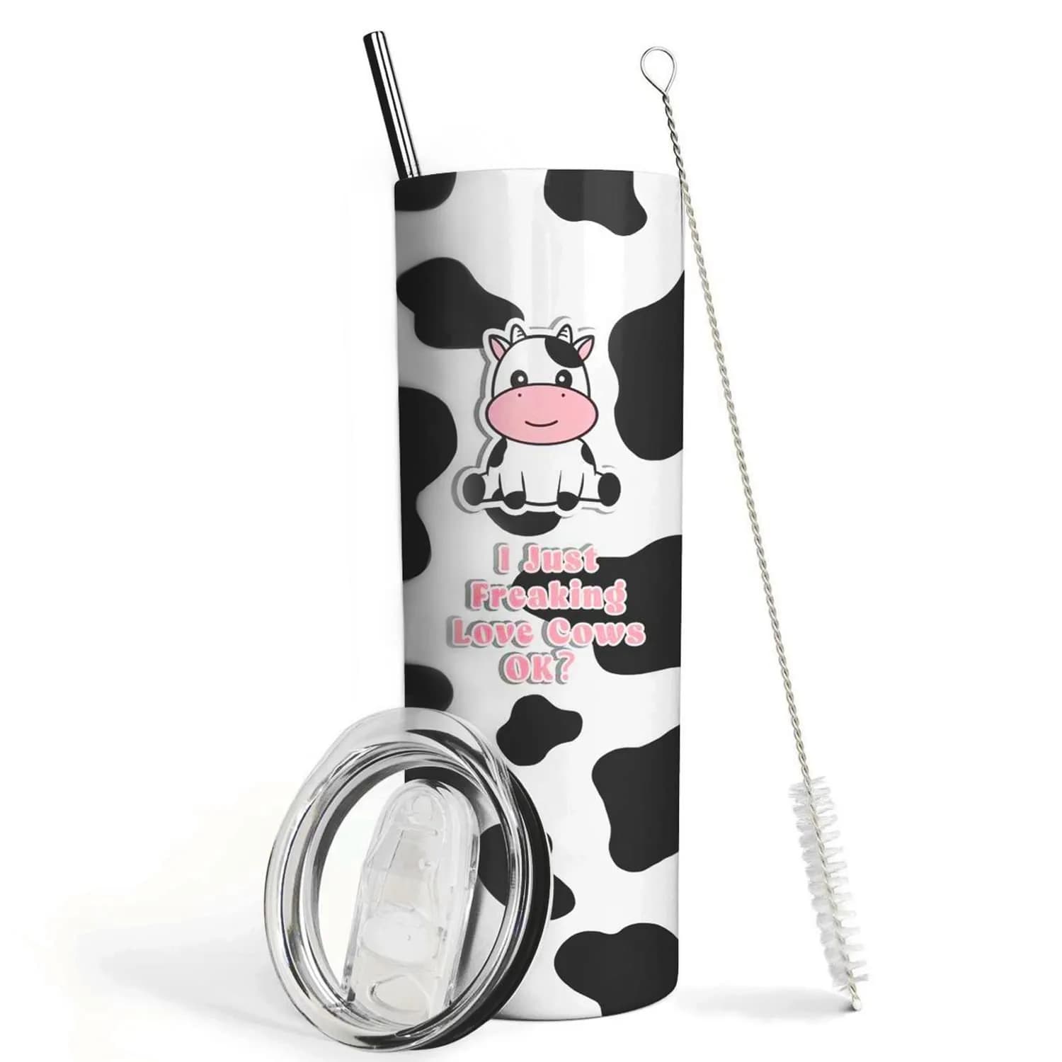 Mofvugz Cow Print Insulated Tumbler 590ml (20 Oz) | Cute Cartoon Cow Lover Gift - main product image