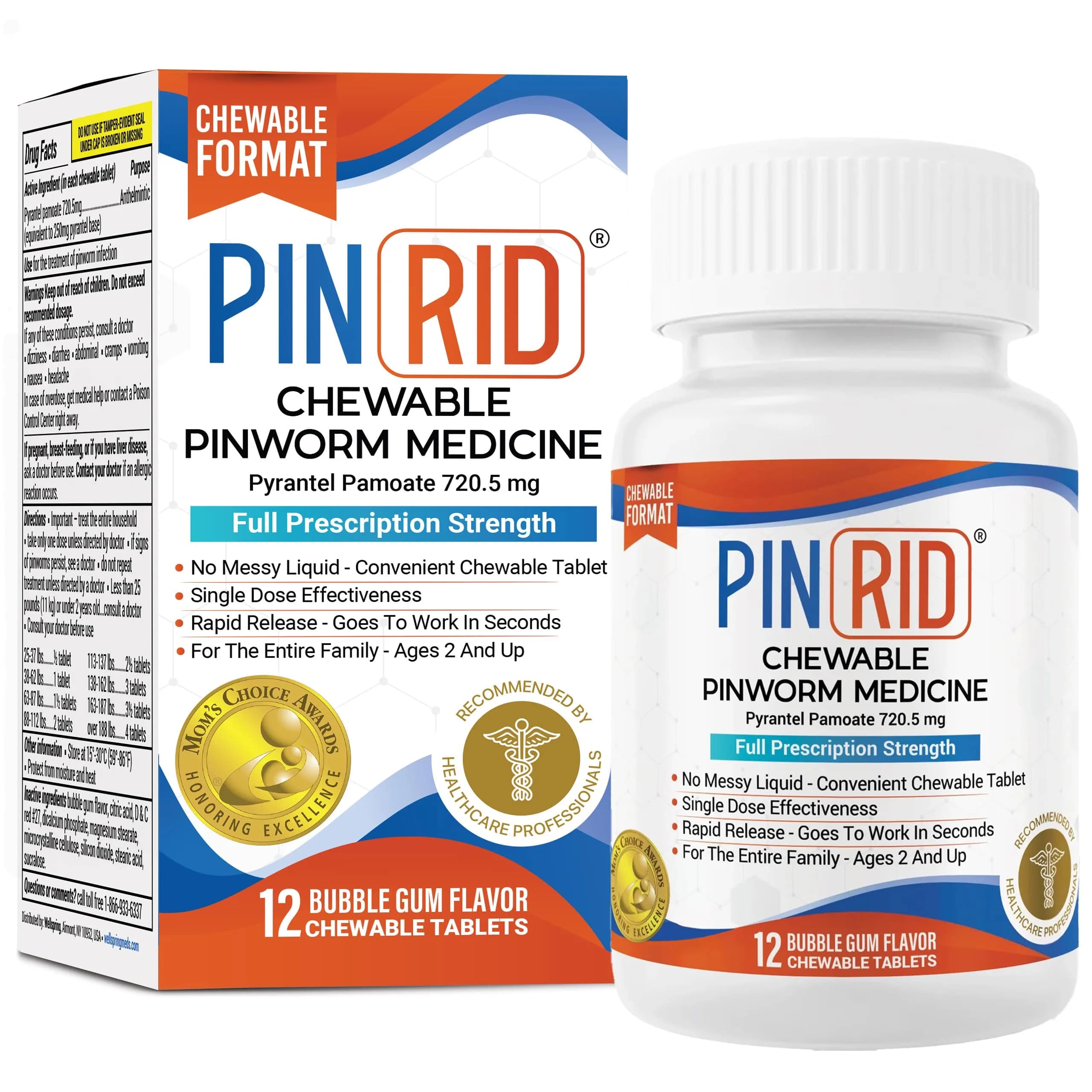 PIN RID Pyrantel Pamoate 250mg Chewable Tablets 12 Count | Fast-Acting Pinworm Medicine for Kids & Adults - main product image