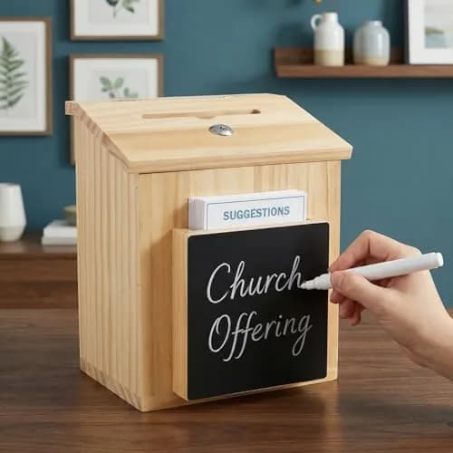ZENFUN Natural Safe Suggestion Box with Lock & 50 Cards | 25cm (10") Height thumbnail 8