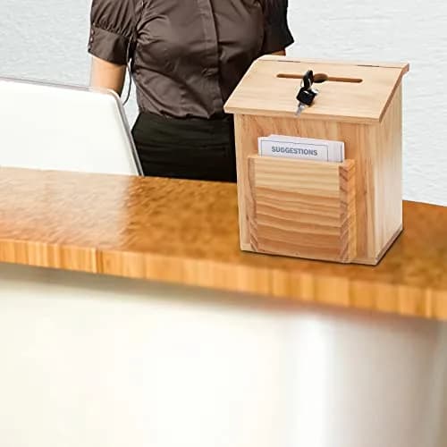 ZENFUN Natural Safe Suggestion Box with Lock & 50 Cards | 25cm (10") Height thumbnail 9