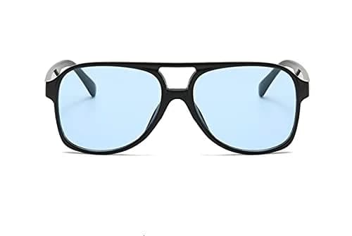 IKUVNA Vintage Aviator Sunglasses for Women Men 70s Glasses Retro Oversized Yellow Lens Shades (Blue) | UV400 Protection thumbnail 2