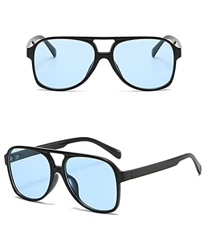 IKUVNA Vintage Aviator Sunglasses for Women Men 70s Glasses Retro Oversized Yellow Lens Shades (Blue) | UV400 Protection thumbnail 3