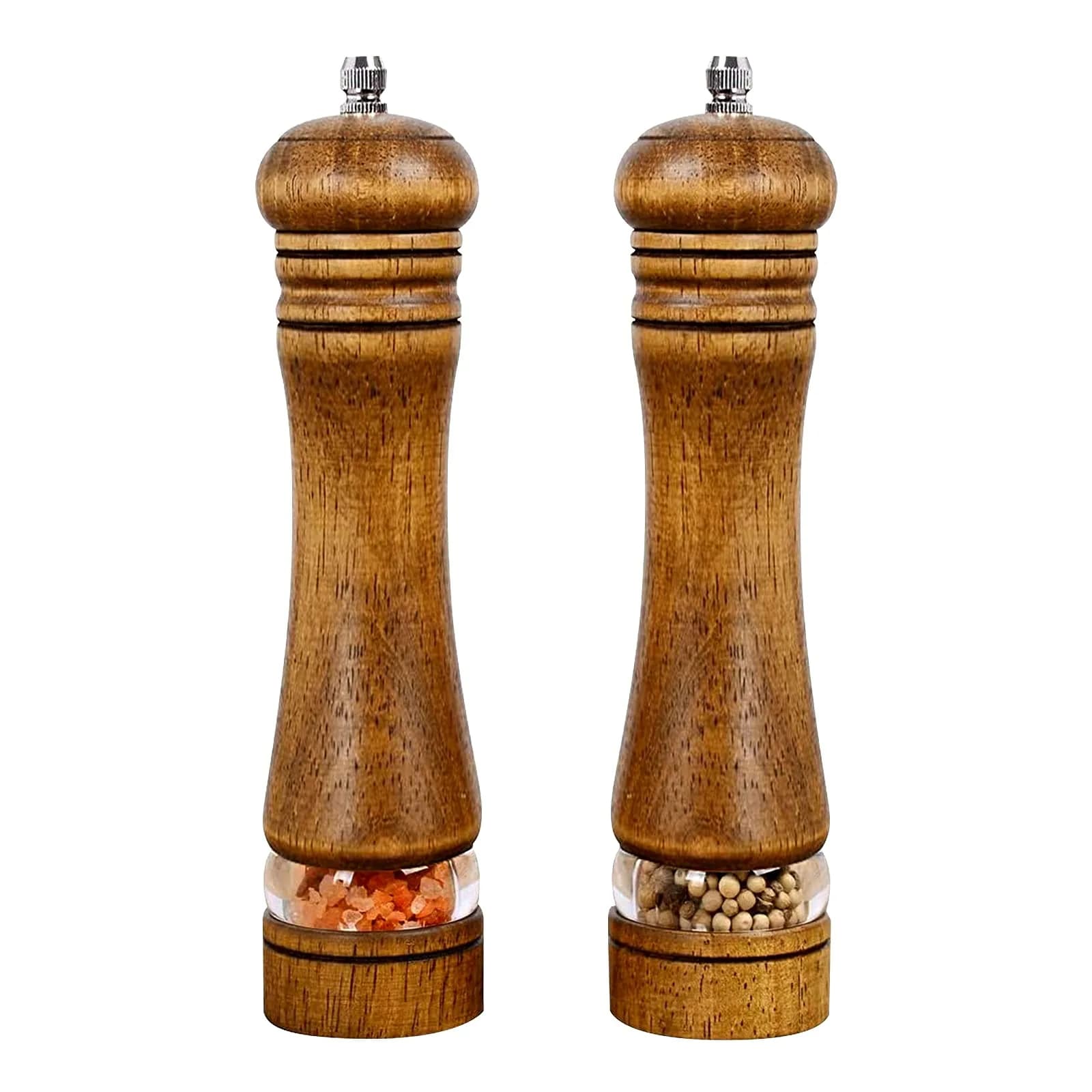 Haomacro Pepper Grinder Set (2 Piece) 8 inch Natural Oak Salt & Pepper Mills Refillable Adjustable Coarse Fine - main product image