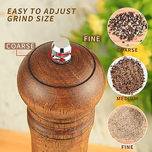 Haomacro Pepper Grinder Set (2 Piece) 8 inch Natural Oak Salt & Pepper Mills Refillable Adjustable Coarse Fine thumbnail 6