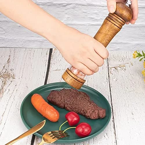 Haomacro Pepper Grinder Set (2 Piece) 8 inch Natural Oak Salt & Pepper Mills Refillable Adjustable Coarse Fine thumbnail 3