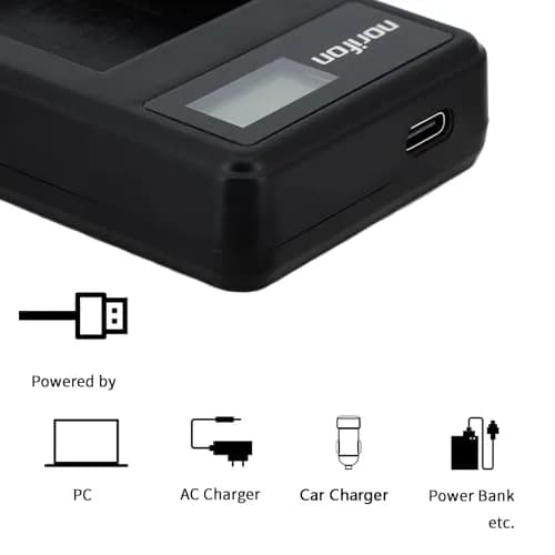 Norifon EN-EL19 LCD USB Camera Charger for Nikon Coolpix S33, S7000, S6900 | Charges 2 Batteries Simultaneously thumbnail 2