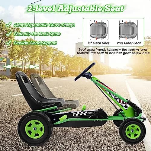 HONEY JOY Go Kart for Kids, 4 Wheel Off-Road Pedal Car | Adjustable Seat & EVA Tires (Green) thumbnail 4