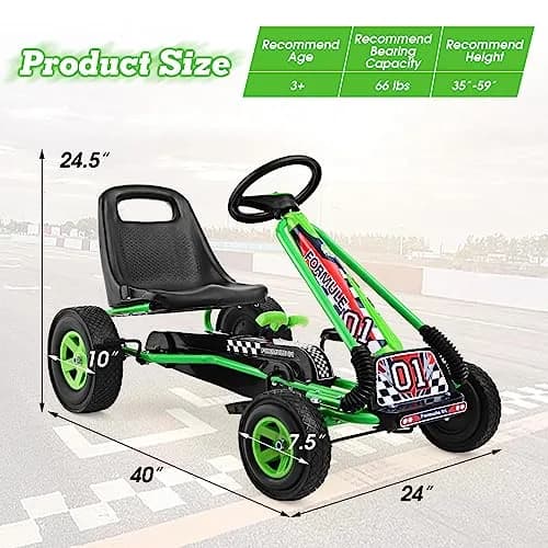 HONEY JOY Go Kart for Kids, 4 Wheel Off-Road Pedal Car | Adjustable Seat & EVA Tires (Green) thumbnail 7