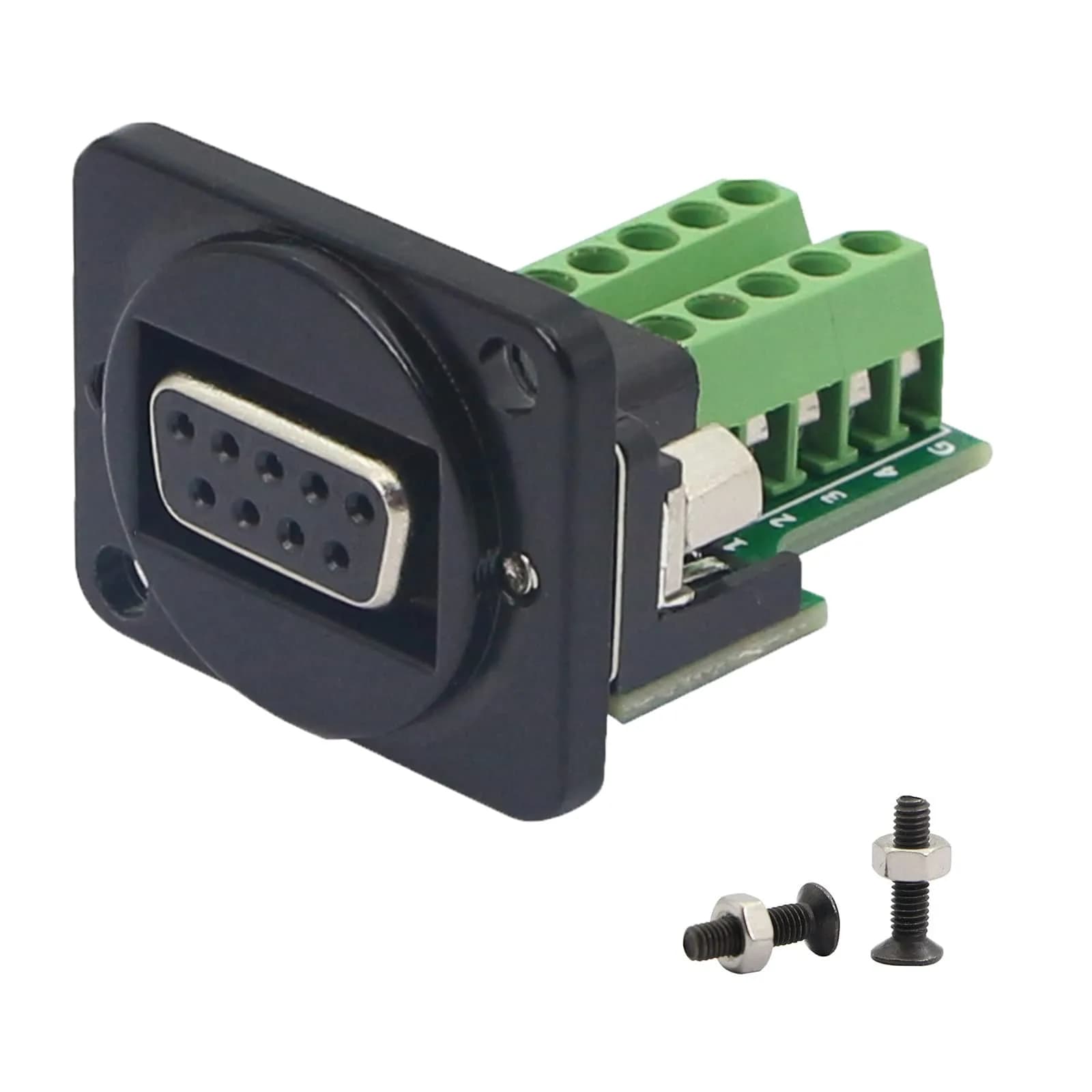 QIANRENON DB9 Panel Mount Terminal RS232 Serial to Female Adapter Connector Breakout Board, Black | Easy Install, No Soldering - main product image