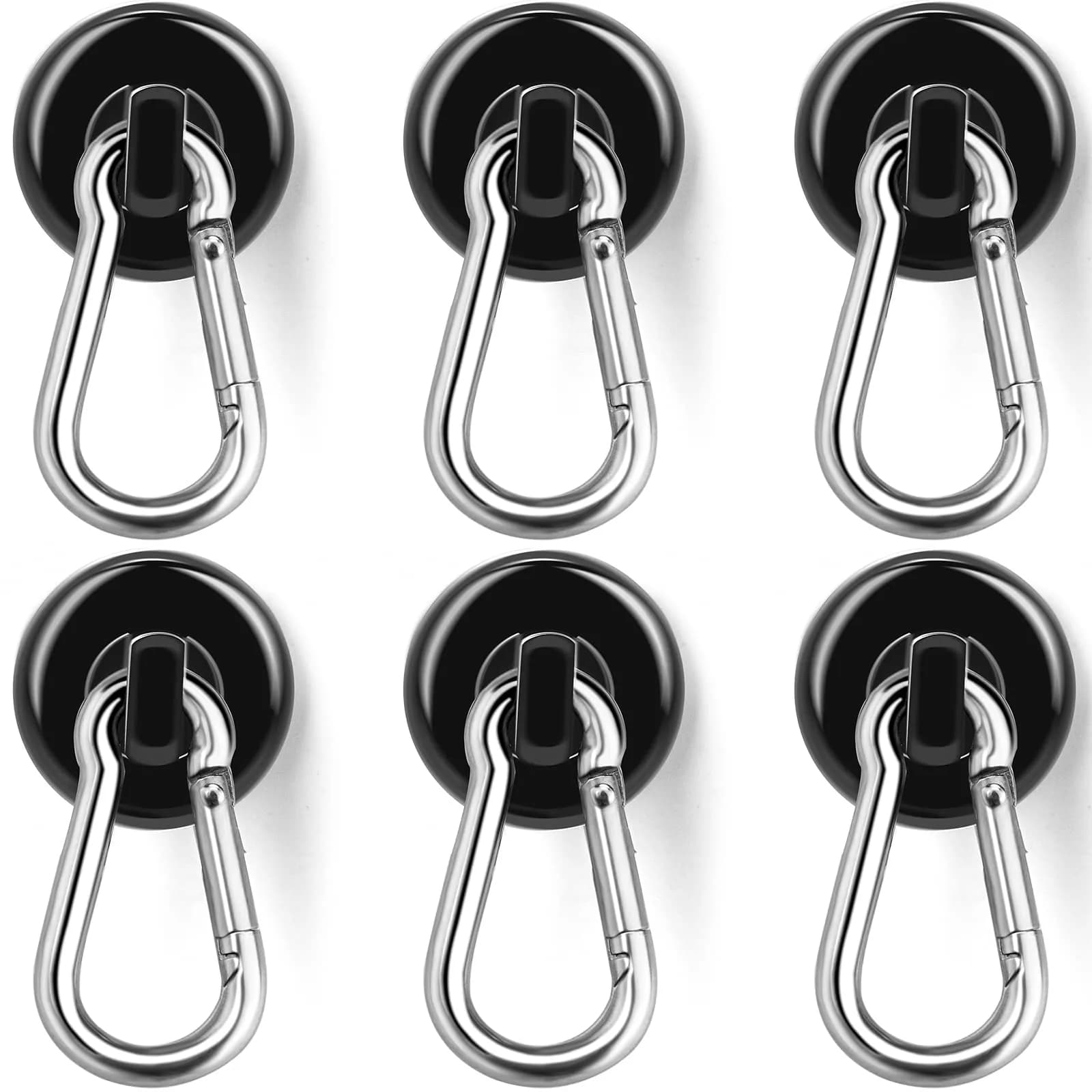 E BAVITE Heavy Duty Magnetic Hooks with Carabiner, 110 LBS Capacity, Black, 12 Pack | Industrial Grade Neodymium Magnets — Black / 1.26in
