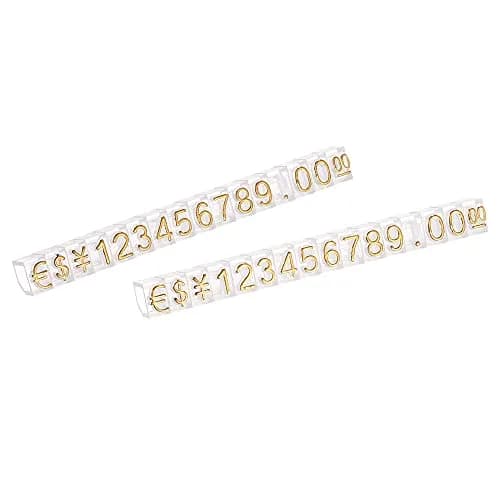 MECCANIXITY Adjustable Removable Mini Cube Price Tag Display Number Letter Price Label Stand Block Kit Gold on Clear (16 Sets) thumbnail 1
