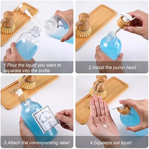 Zopeal Transparent Soap Dispenser Set with Bamboo Tray & Brush | 500ml (16 oz) Refillable Countertop Dispensers (2-Pack) thumbnail 6