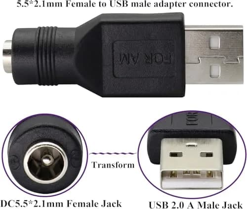 Traovien USB to DC Power Adapter 2PCS | 5V USB Male to DC 5.5x2.1mm Female | Compact & Lightweight thumbnail 4