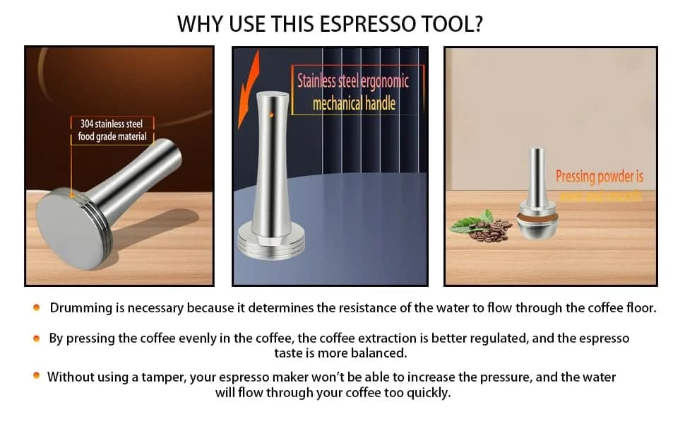 Boicafe 39mm Coffee Tamper with Mat & Brush - 304 Stainless Steel Base, Heavy Duty Espresso Presser (Silver) thumbnail 11