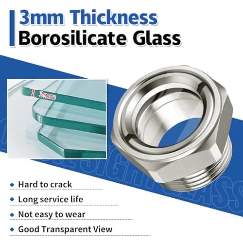 Boltigen Stainless Steel Oil Sight Glass 1/2 NPT Male Hex Head | Pressure Rated 800 PSI thumbnail 7