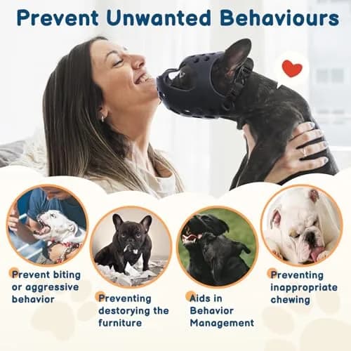 BARKLESS Frenchie Muzzle for Short Snout, Breathable Dog Muzzle for Biting, Size L (17"-18.5") | Allows Drinking thumbnail 3