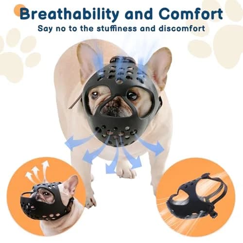 BARKLESS Frenchie Muzzle for Short Snout, Breathable Dog Muzzle for Biting, Size L (17"-18.5") | Allows Drinking thumbnail 4