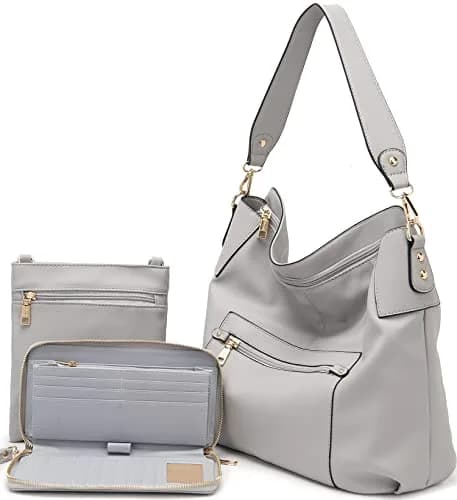 Idesort Large Hobo Purse and Wallet Set for Women — Grey, 3-Piece Set | Water & Fade Resistant Synthetic Leather thumbnail 1