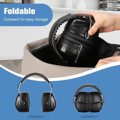 ProCase NRR 32dB Safety Earmuffs, Hearing Protection for Adults & Kids | Foldable Noise Reduction Earmuffs with Comfortable Fit for Shooting, Construction, Mowing and Sensory Support-Black thumbnail 4