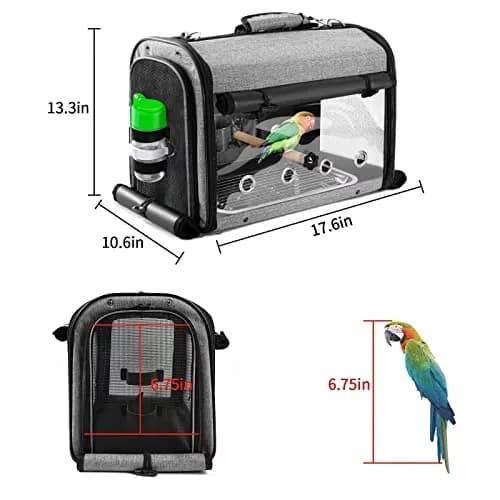 Suertree Bird Carrier Backpack with Stand 44.7cm (17.6") | Lightweight Portable Cockatiel Travel Cage with Accessories thumbnail 2