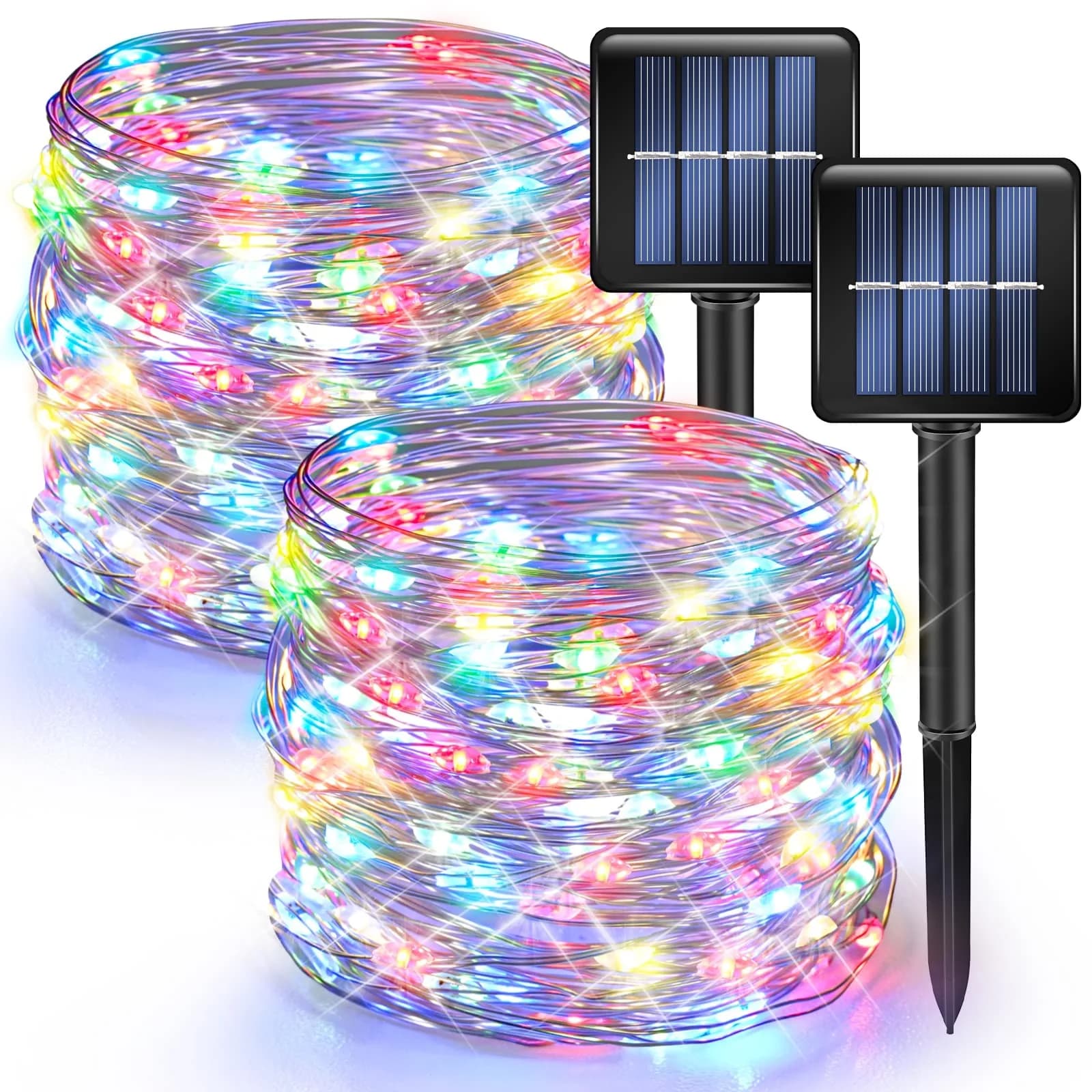 Dazzle Bright 2 Pack Solar String Lights Outdoor 24.38 m (80 ft) | 8 Modes, Multi-Colored Fairy Lights for Patio, Party, Yard