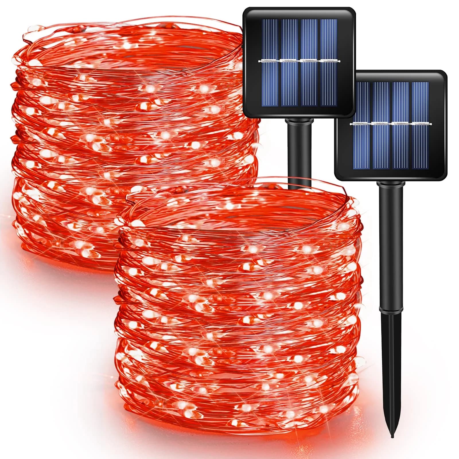 Dazzle Bright 2 Pack Red Solar String Lights Outdoor 240 LEDs 23.45 m (77 ft) | Waterproof Fairy Lights for Indian Festivals & Decor