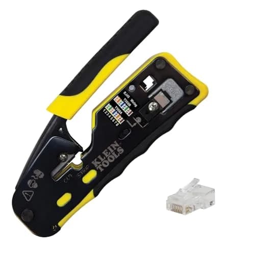 Klein Tools Ratcheting Data Cable and RJ45 Crimp Tool with CAT6 Plug 50-Pack | Pass Thru Installation Tool Kit thumbnail 1