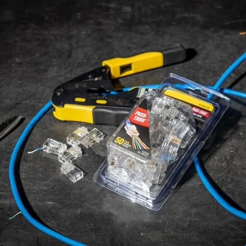 Klein Tools Ratcheting Data Cable and RJ45 Crimp Tool with CAT6 Plug 50-Pack | Pass Thru Installation Tool Kit thumbnail 5