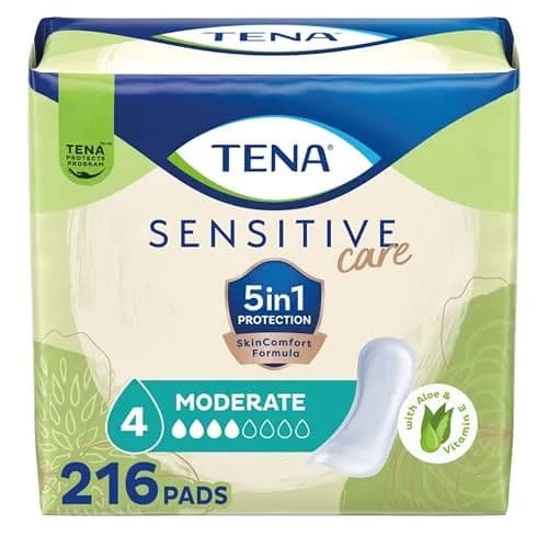 TENA Sensitive Care Moderate Incontinence Pads for Women, Regular, 216 Count | Dermatologist Tested & Hypoallergenic thumbnail 1