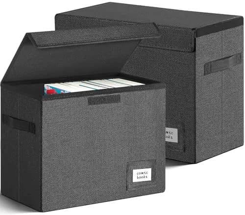 Leffis 2 Pack Collapsible Comic Book Storage Box Black 15.5" x 7.5" x 11.3" | Holds 150 Comics, Space-Saving Design thumbnail 1