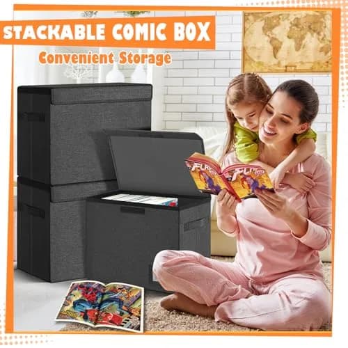 Leffis 2 Pack Collapsible Comic Book Storage Box Black 15.5" x 7.5" x 11.3" | Holds 150 Comics, Space-Saving Design thumbnail 4
