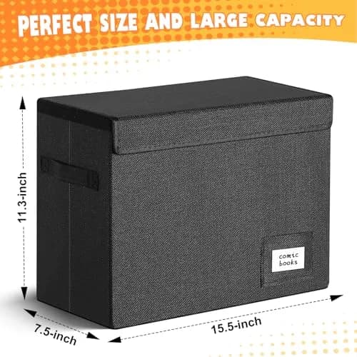 Leffis 2 Pack Collapsible Comic Book Storage Box Black 15.5" x 7.5" x 11.3" | Holds 150 Comics, Space-Saving Design thumbnail 2