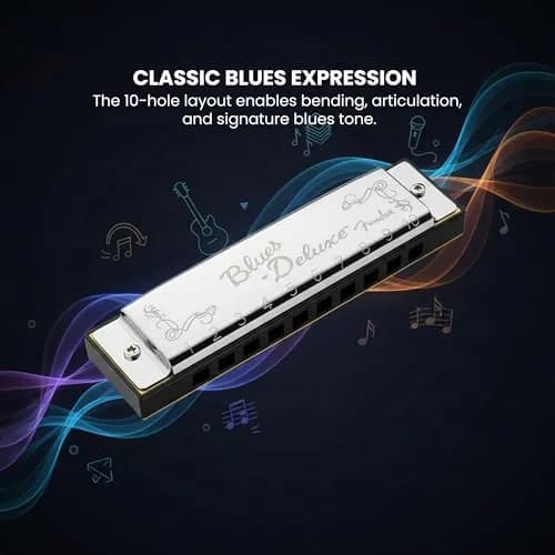 Fender Blues Deluxe Harmonica Key of C | Diatonic 10-Hole Classic Sound thumbnail 5