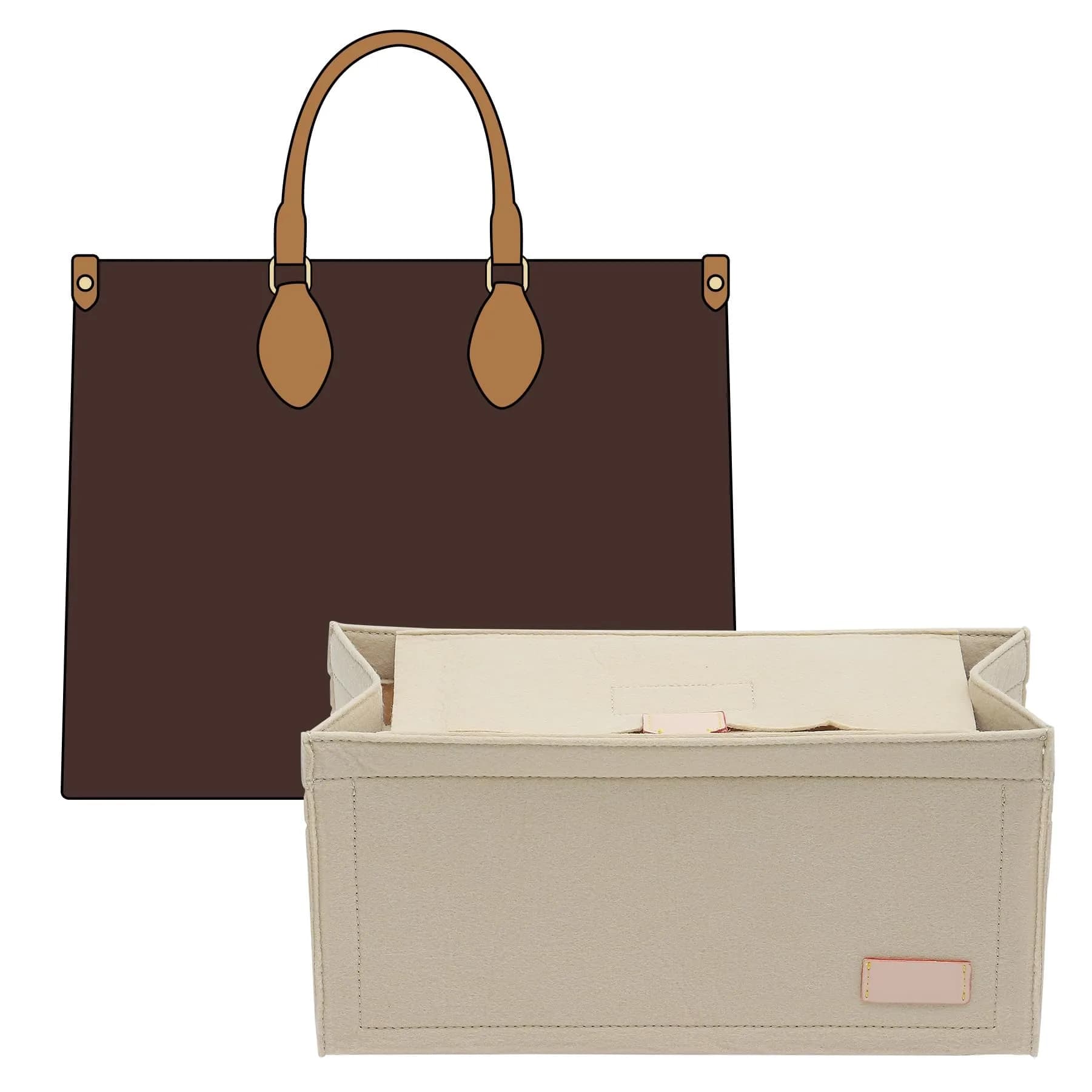 Doxo Felt Purse Organizer Insert with Cover for LV On The Go MM, Red | 35.4cm x 18.8cm x 6.5cm (13.9" x 7.4" x 2.6") — Beige Cover / Large