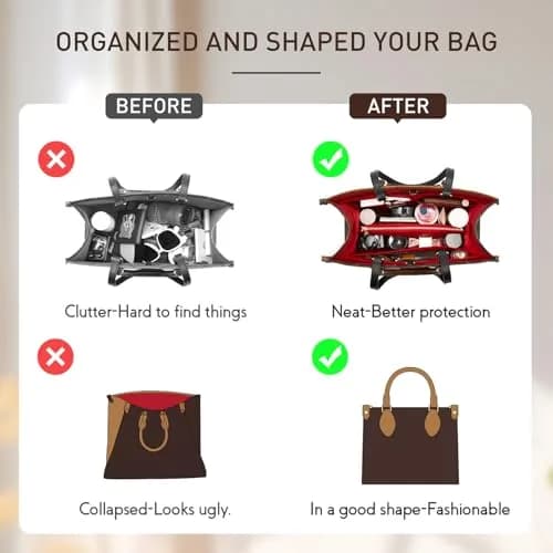 Doxo Felt Purse Organizer Insert for LV On The Go GM, With Cover, Beige | Keeps Bag Shape & Organizes Contents thumbnail 4