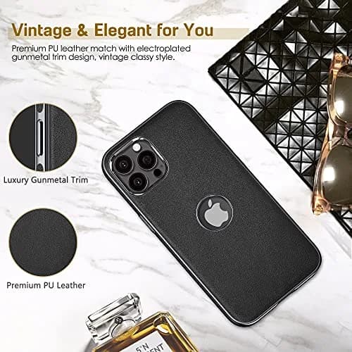 LOHASIC Leather Case for iPhone 13 Pro Max 6.7" | Elegant Vintage Business Cover in Black thumbnail 2