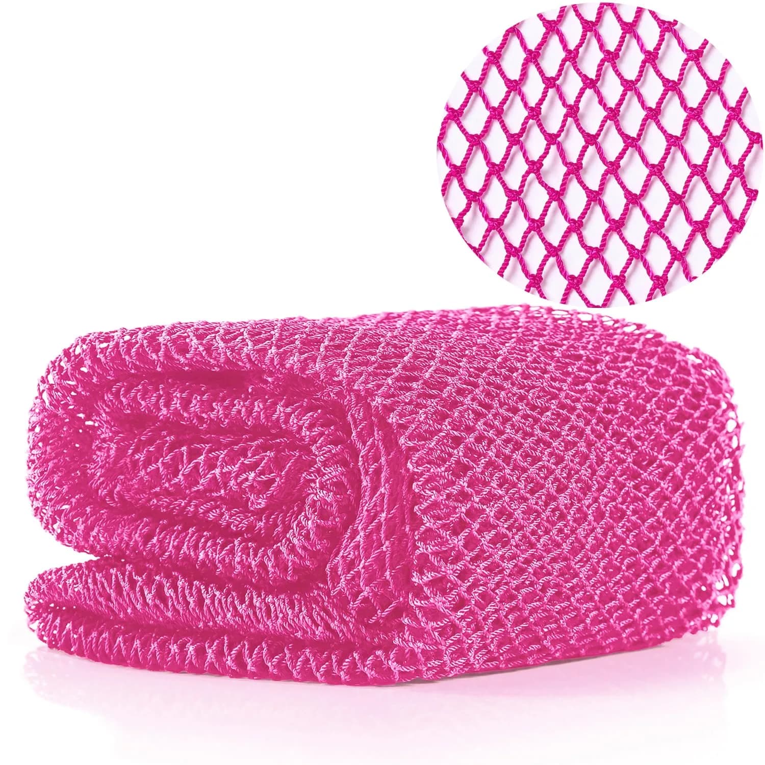 JASSINS African Net Sponge Black | 170cm (66in) Stretched Length | Exfoliating Body Shower Scrubber — Pink