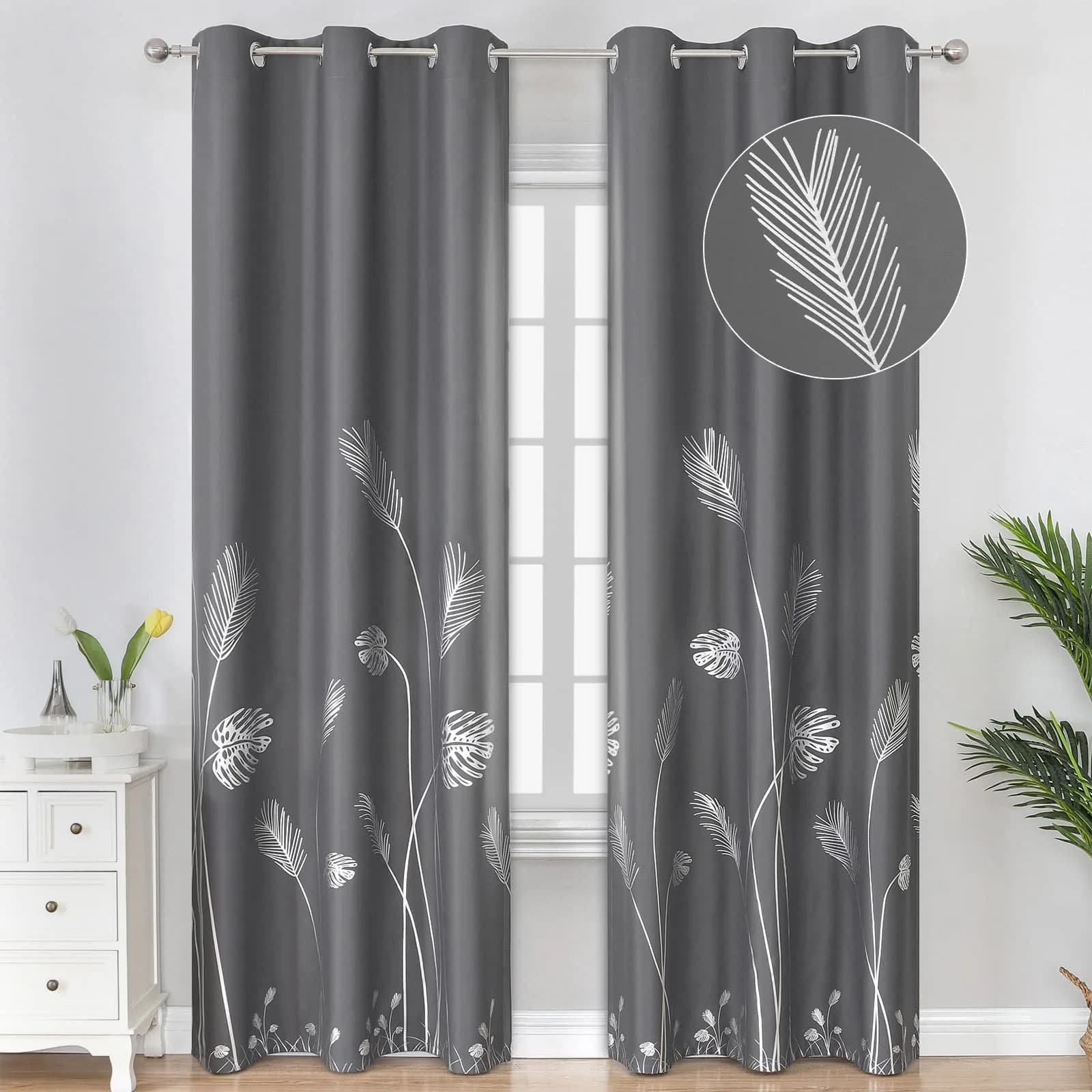 Estelar Textiler Dark Gray Blackout Patterned Curtains 42x84 inch | Energy Saving & Elegant Design - main product image