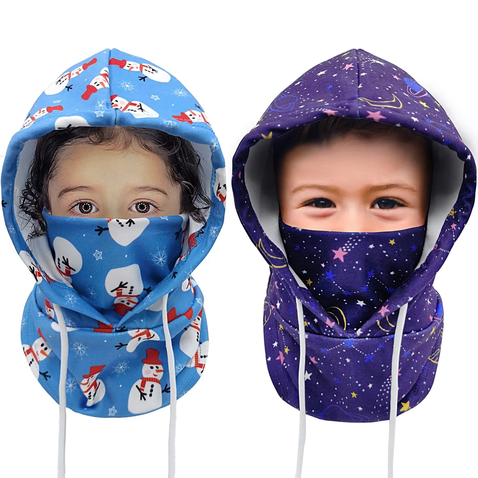 Ineetatu Kids Winter Balaclava Windproof Hats (2 Pack) - Universe + Snowman, Ages 4-16 | Warm Fleece Ski Mask with Adjustable Face Cover - main product image